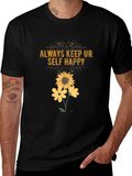 Always Keep Ur Self Happy T-Shirt Sunflower Graphic Tee