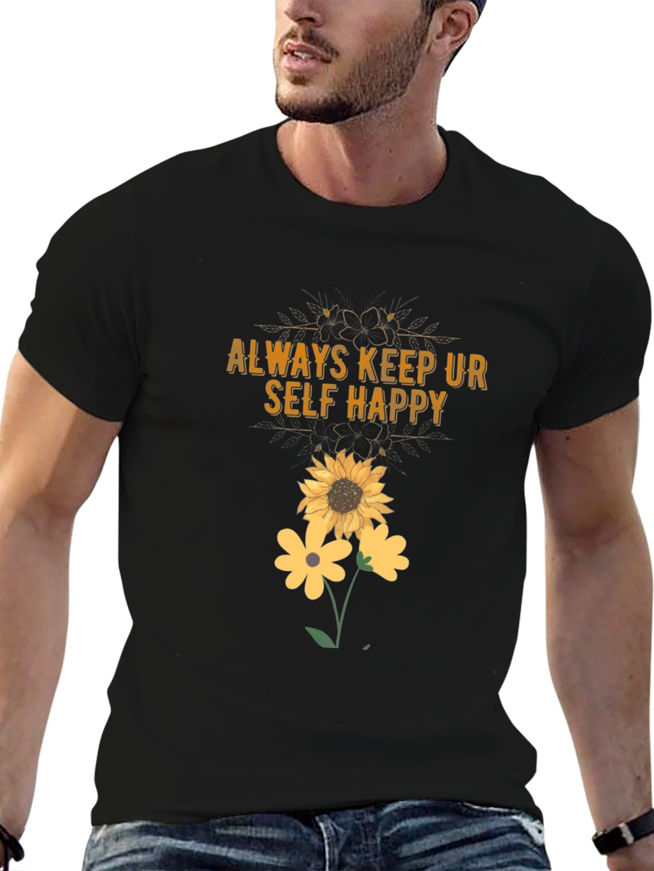 Always Keep Ur Self Happy T-Shirt Sunflower Graphic Tee