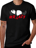 Mr. Lazy Panda Graphic Tee - Black Cotton T-Shirt