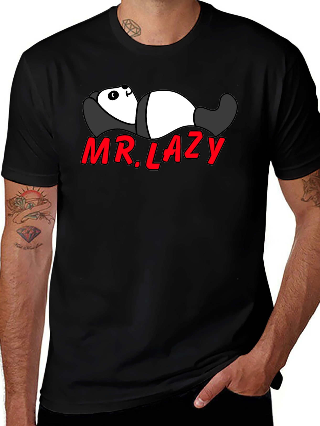 Mr. Lazy Panda Graphic Tee - Black Cotton T-Shirt