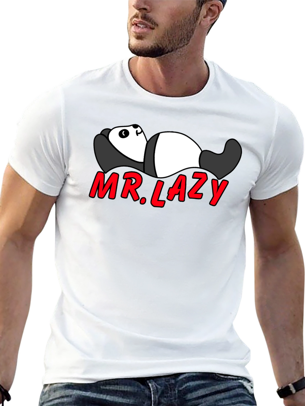 Mr. Lazy Panda Graphic Tee - Black Cotton T-Shirt