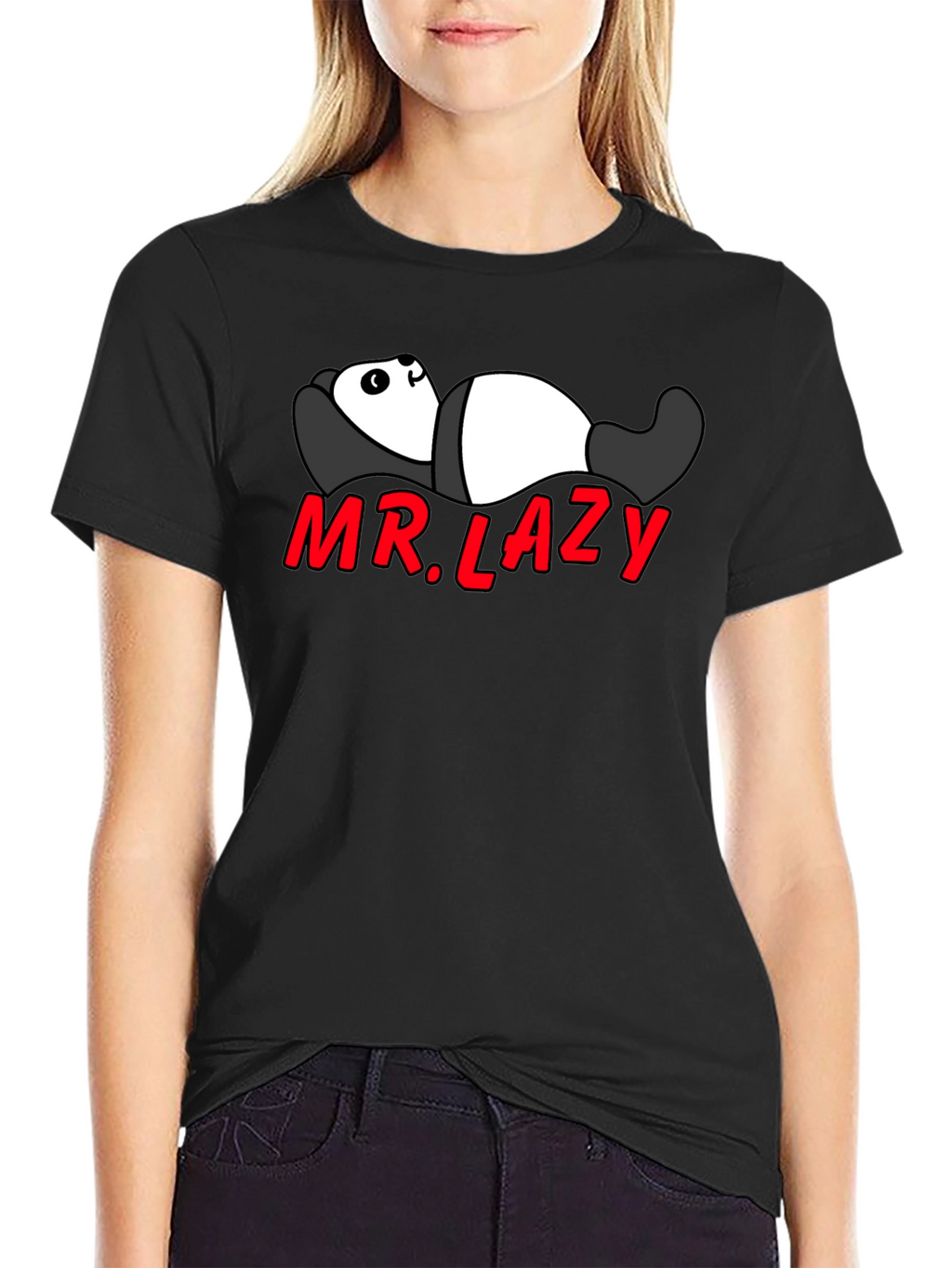 Mr. Lazy Panda Graphic Tee - Black Cotton T-Shirt
