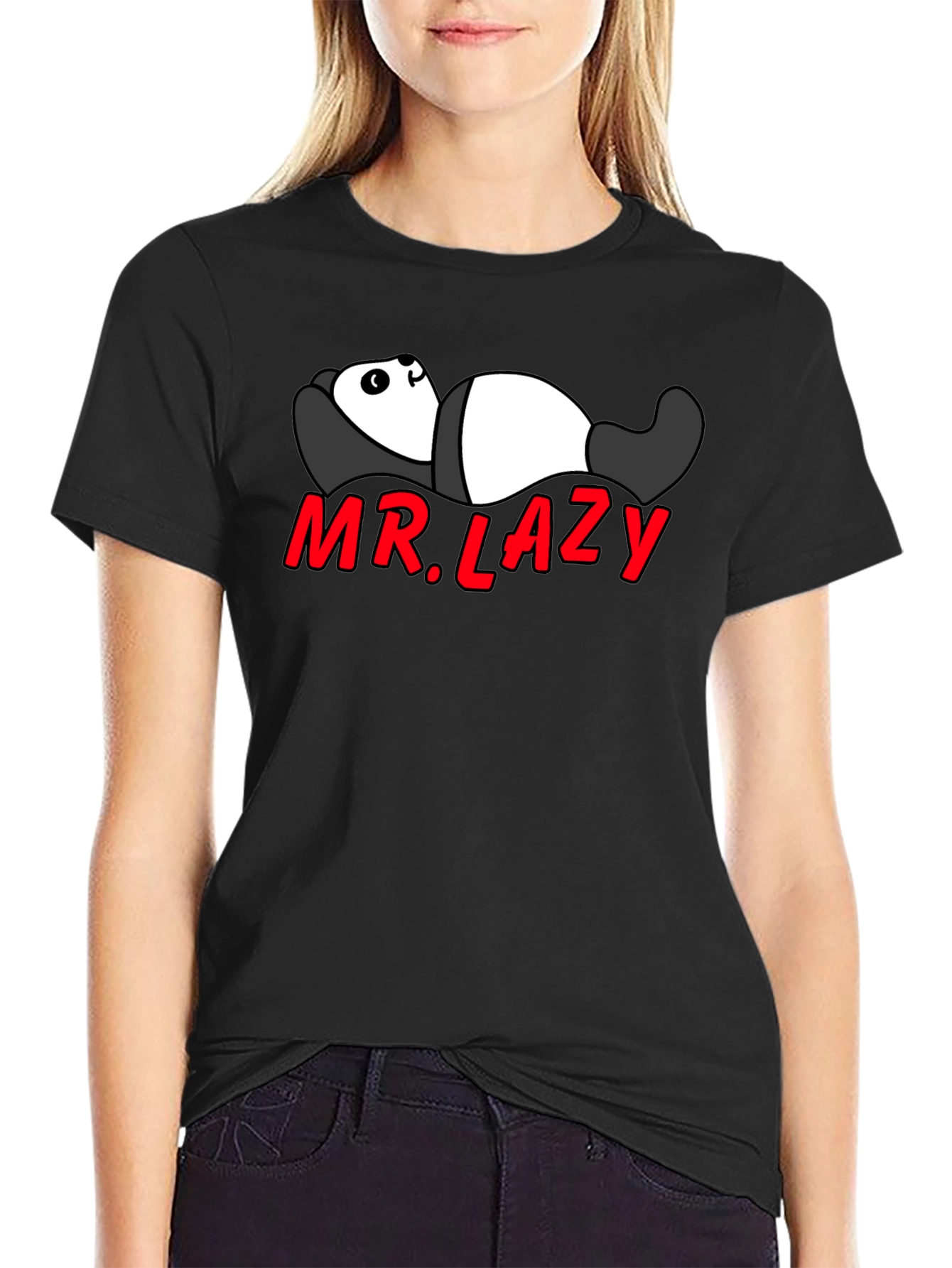 Mr. Lazy Panda Graphic Tee - Black Cotton T-Shirt