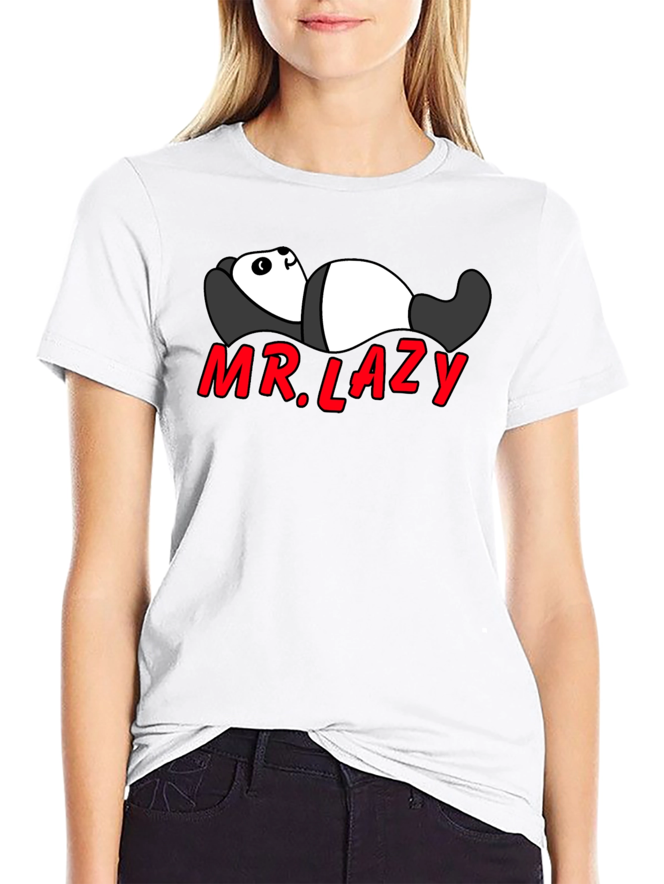 Mr. Lazy Panda Graphic Tee - Black Cotton T-Shirt