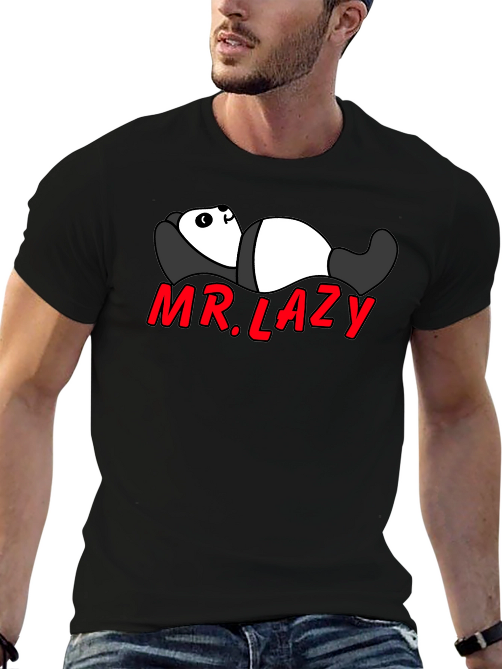 Mr. Lazy Panda Graphic Tee - Black Cotton T-Shirt