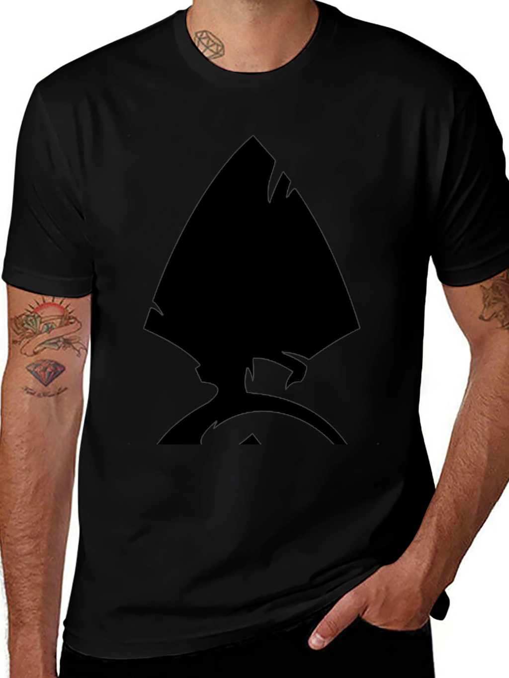 Black T-Shirt with Unique Spade Design for Men