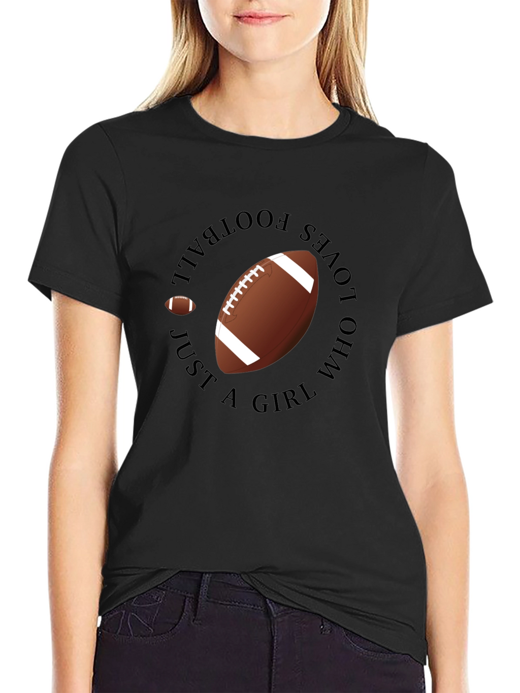 Football Girl Black T-Shirt