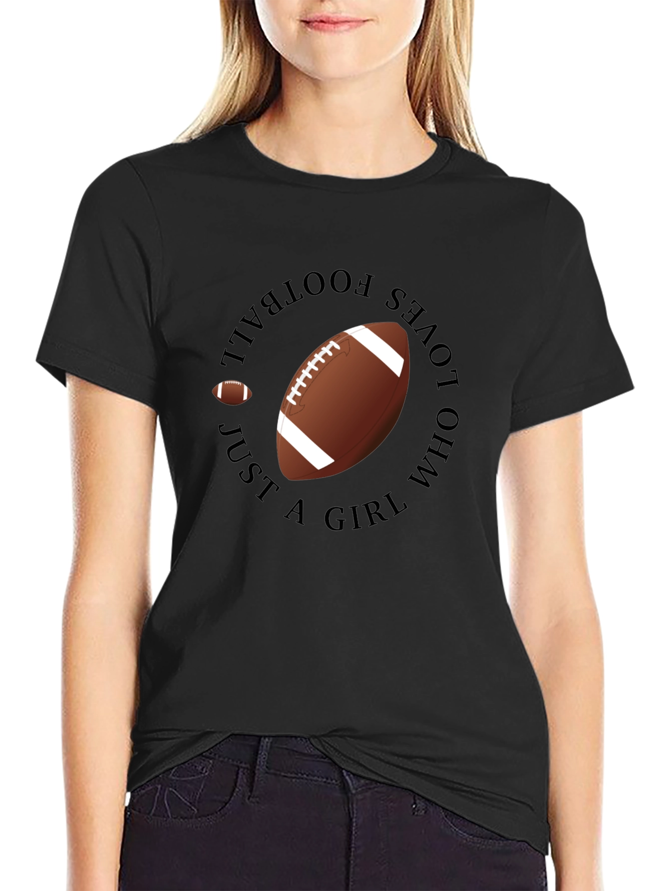 Football Girl Black T-Shirt