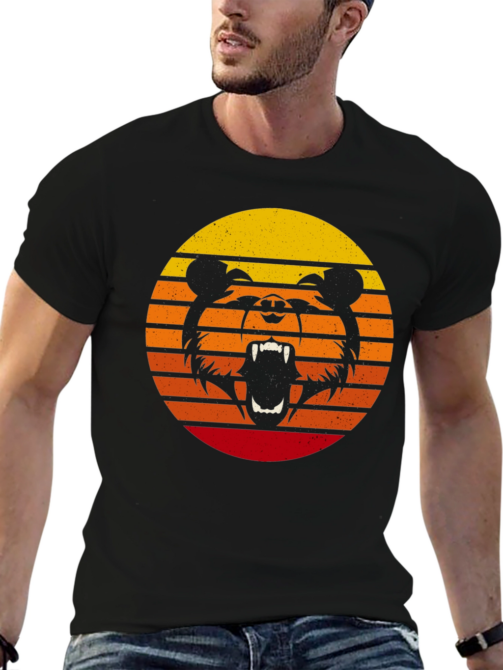 Retro Sunset Bear Graphic T-Shirt