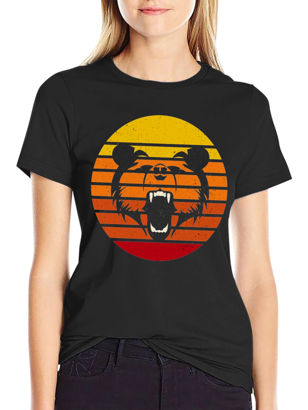 Retro Sunset Bear Graphic T-Shirt