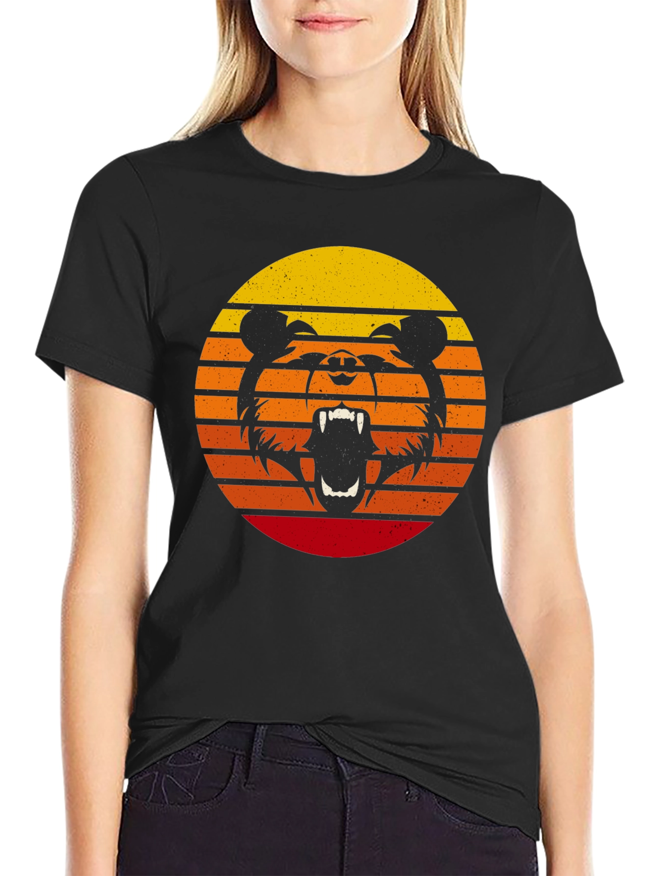 Retro Sunset Bear Graphic T-Shirt