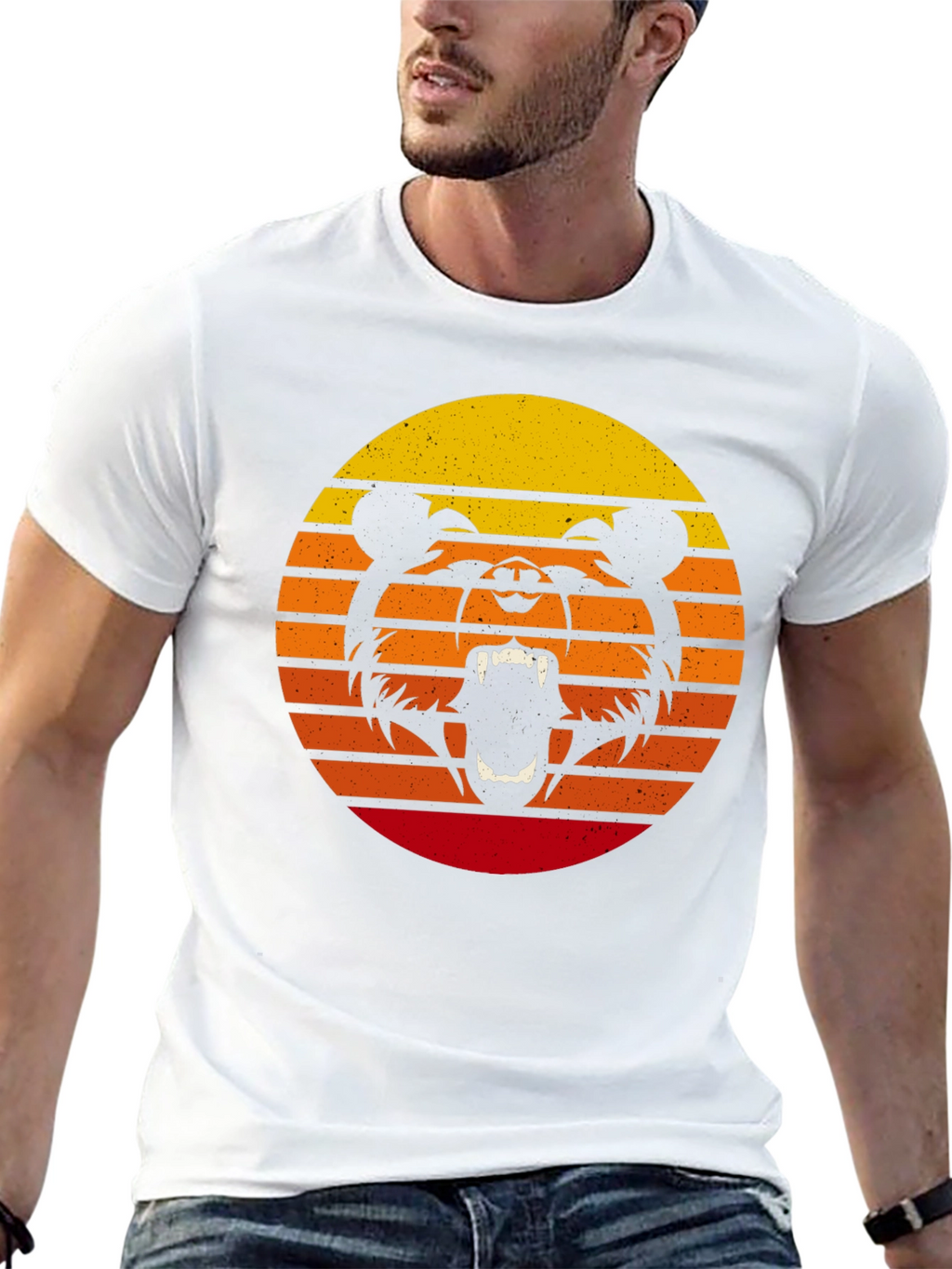 Retro Sunset Bear Graphic T-Shirt
