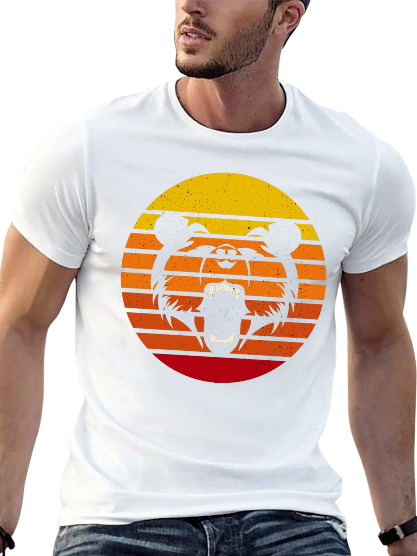 Retro Sunset Bear Graphic T-Shirt