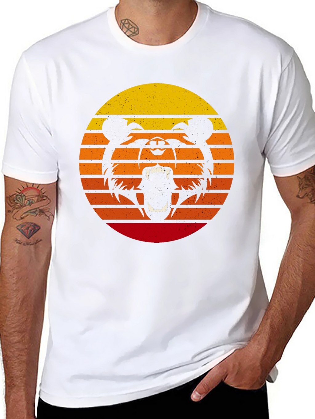 Retro Sunset Bear Graphic T-Shirt
