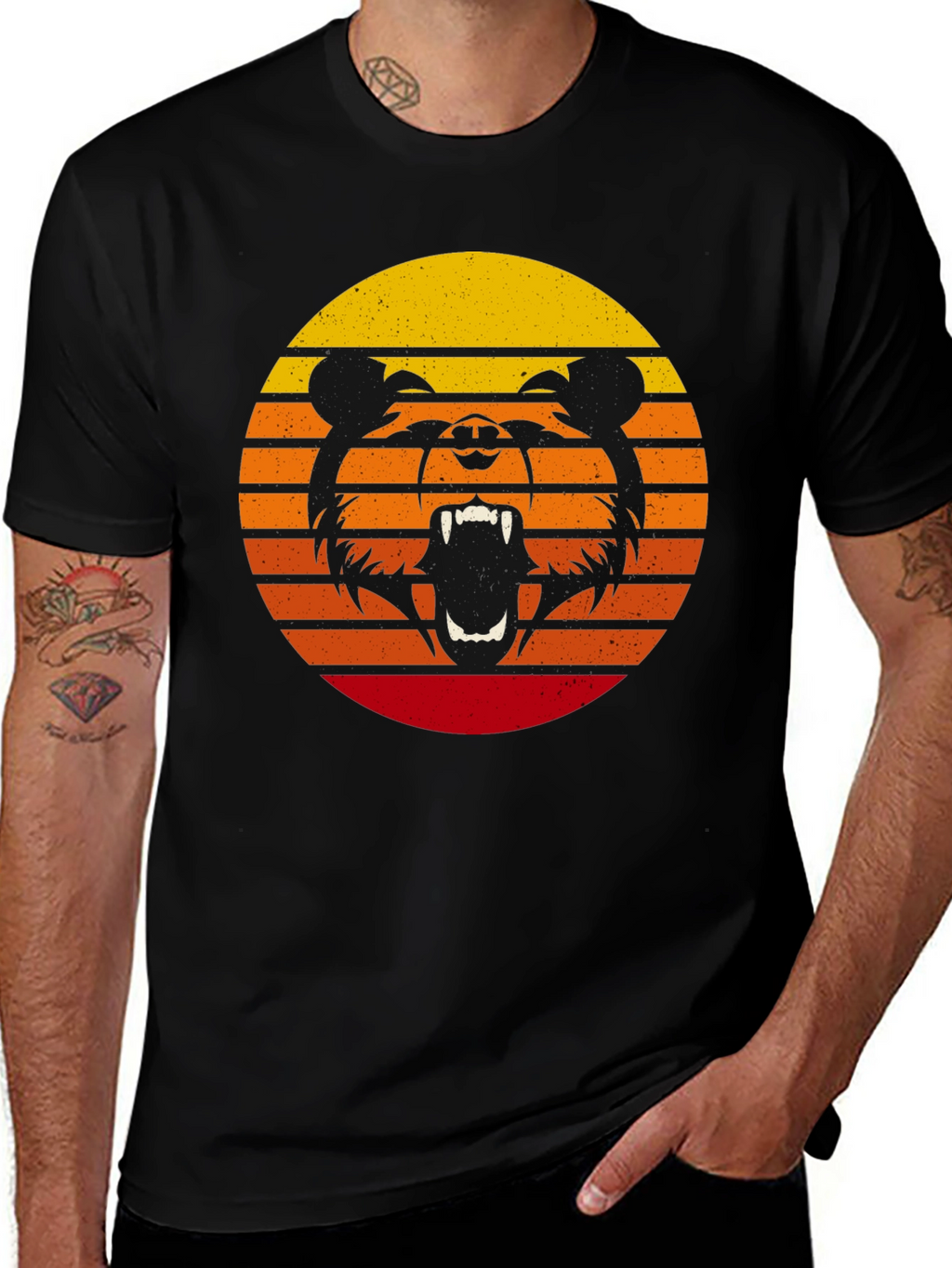 Retro Sunset Bear Graphic T-Shirt