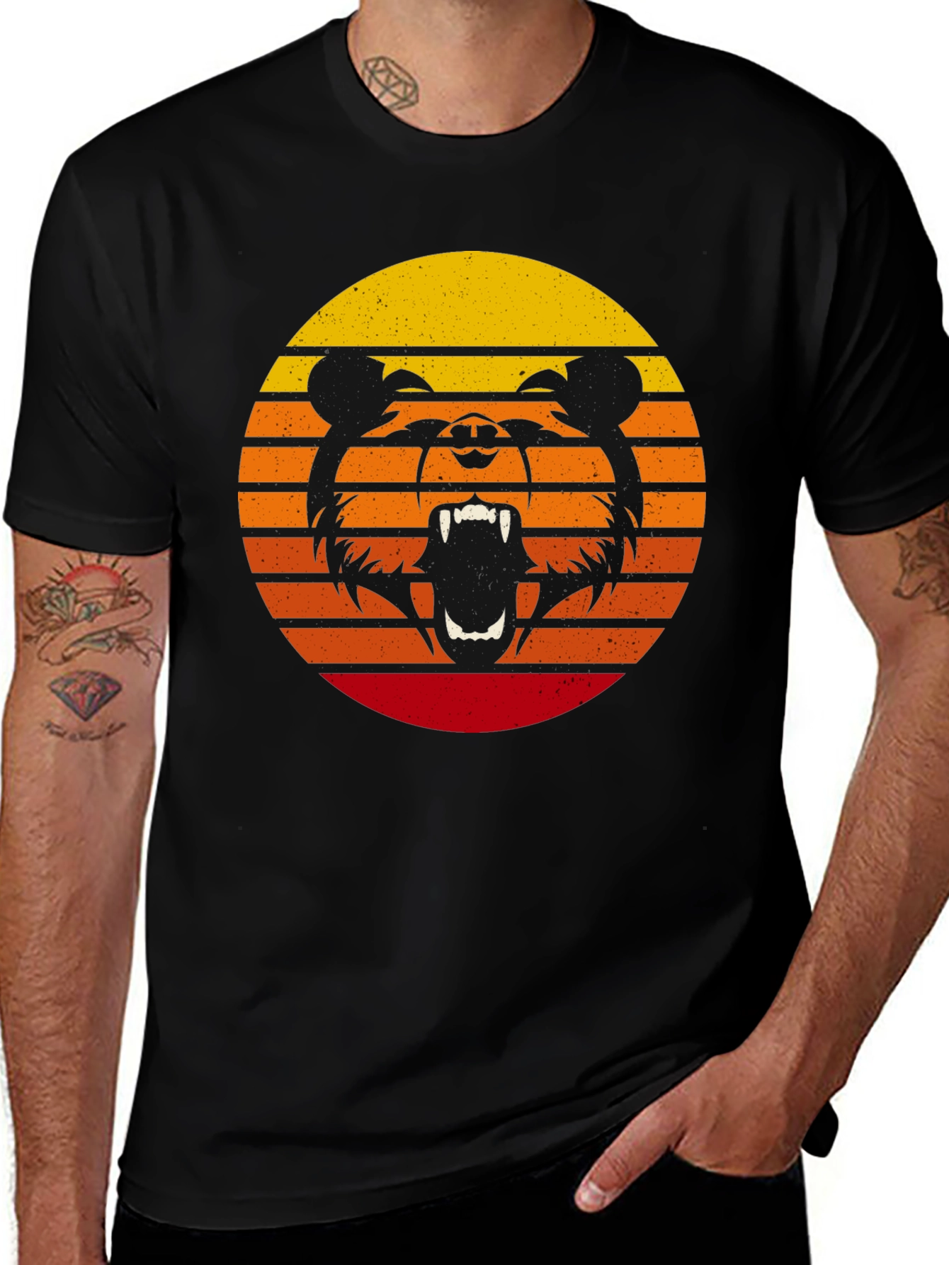 Retro Sunset Bear Graphic T-Shirt