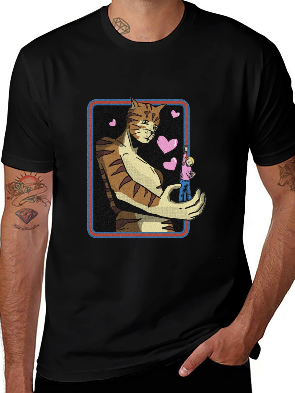 Giant Cat Lover T-Shirt - Black Crew Neck Tee