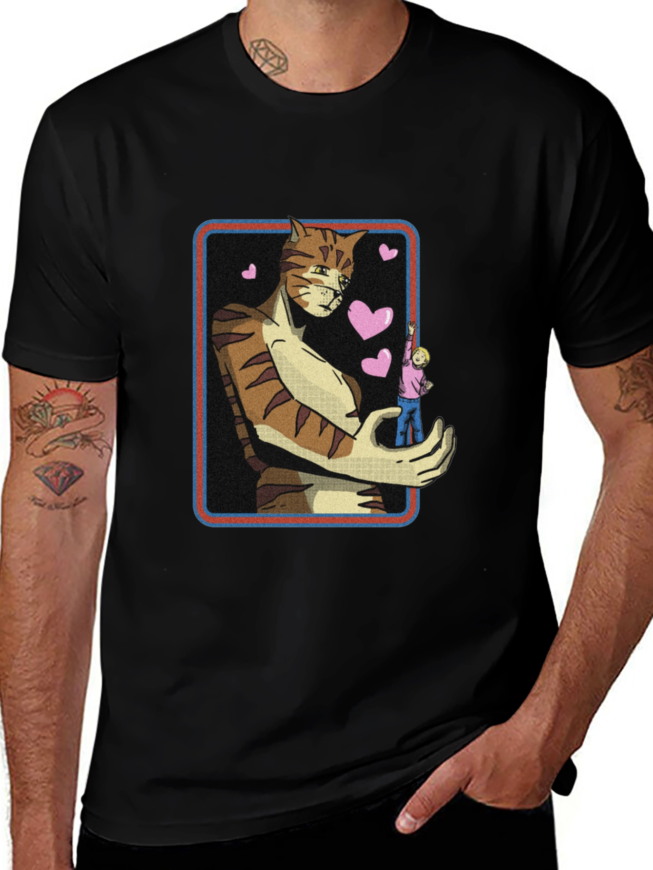 Giant Cat Lover T-Shirt - Black Crew Neck Tee