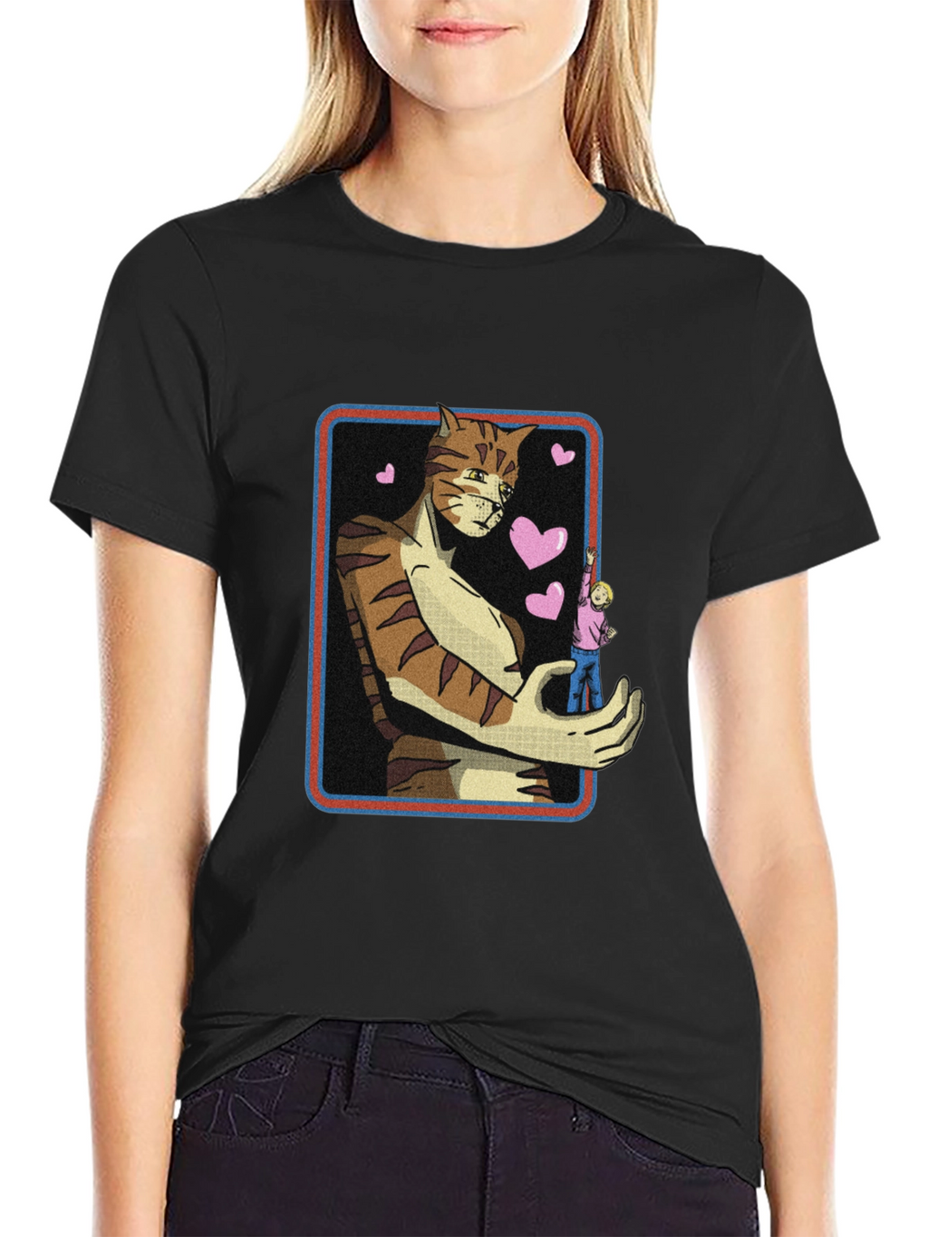 Giant Cat Lover T-Shirt - Black Crew Neck Tee