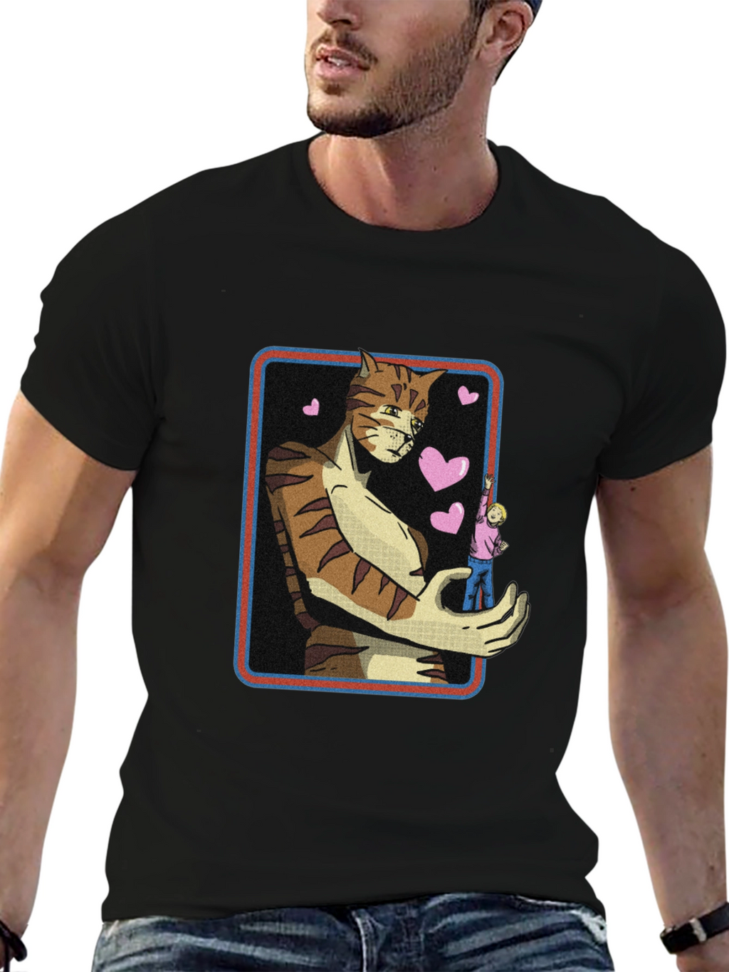 Giant Cat Lover T-Shirt - Black Crew Neck Tee