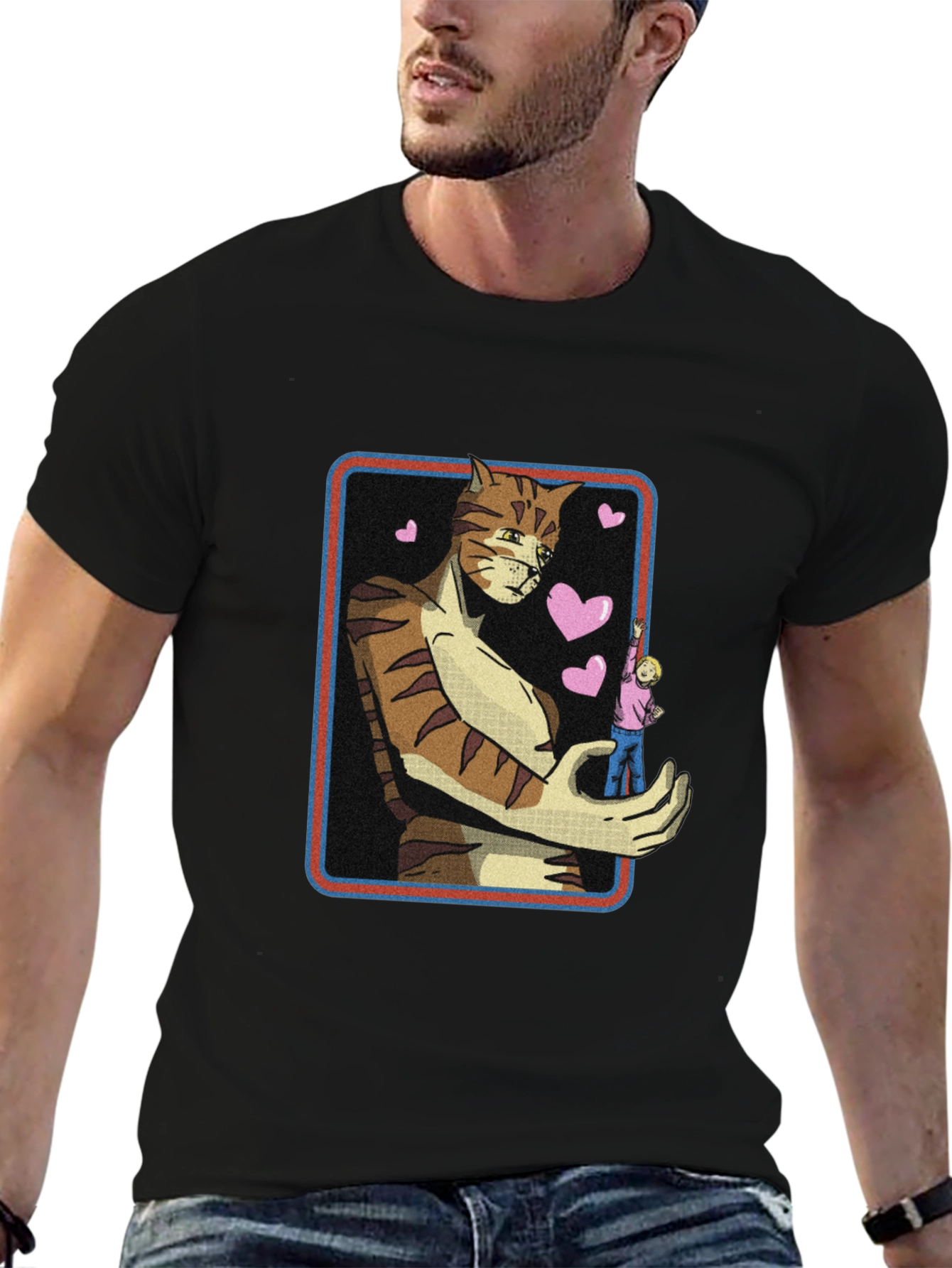 Giant Cat Lover T-Shirt - Black Crew Neck Tee