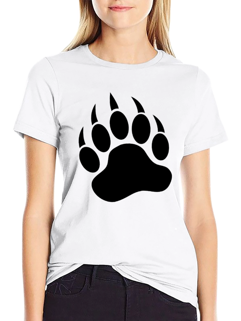 Bear Paw Print T-Shirt - Black Crew Neck Tee
