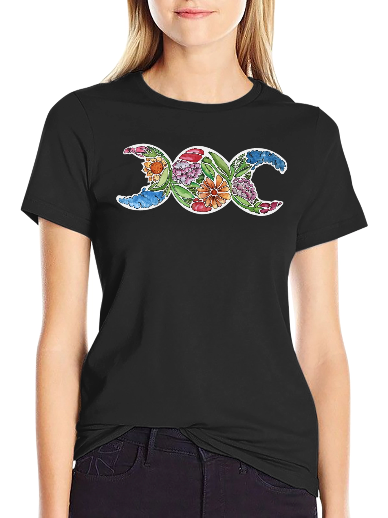 Floral Triple Moon Goddess T-Shirt