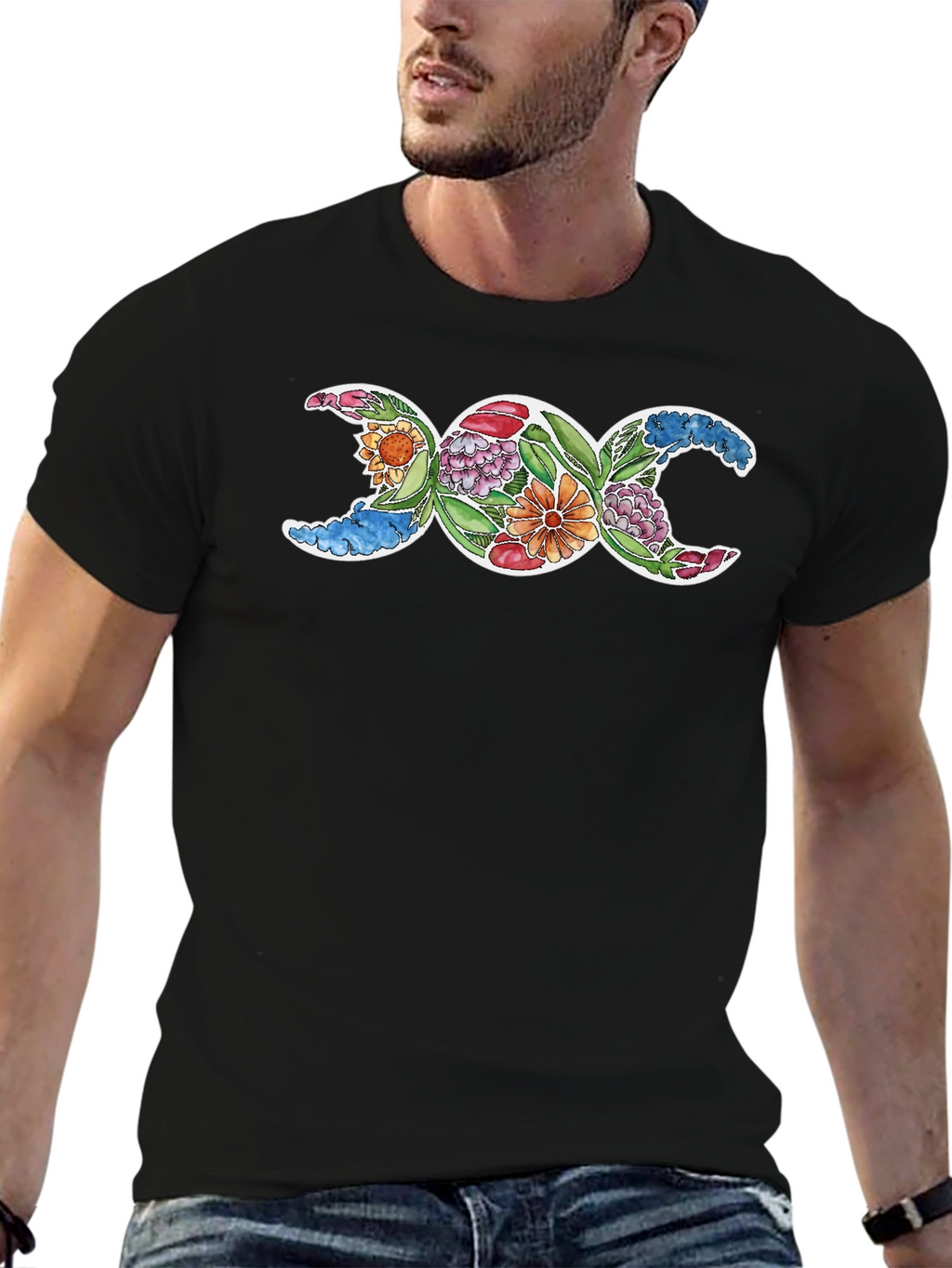 Floral Triple Moon Goddess T-Shirt