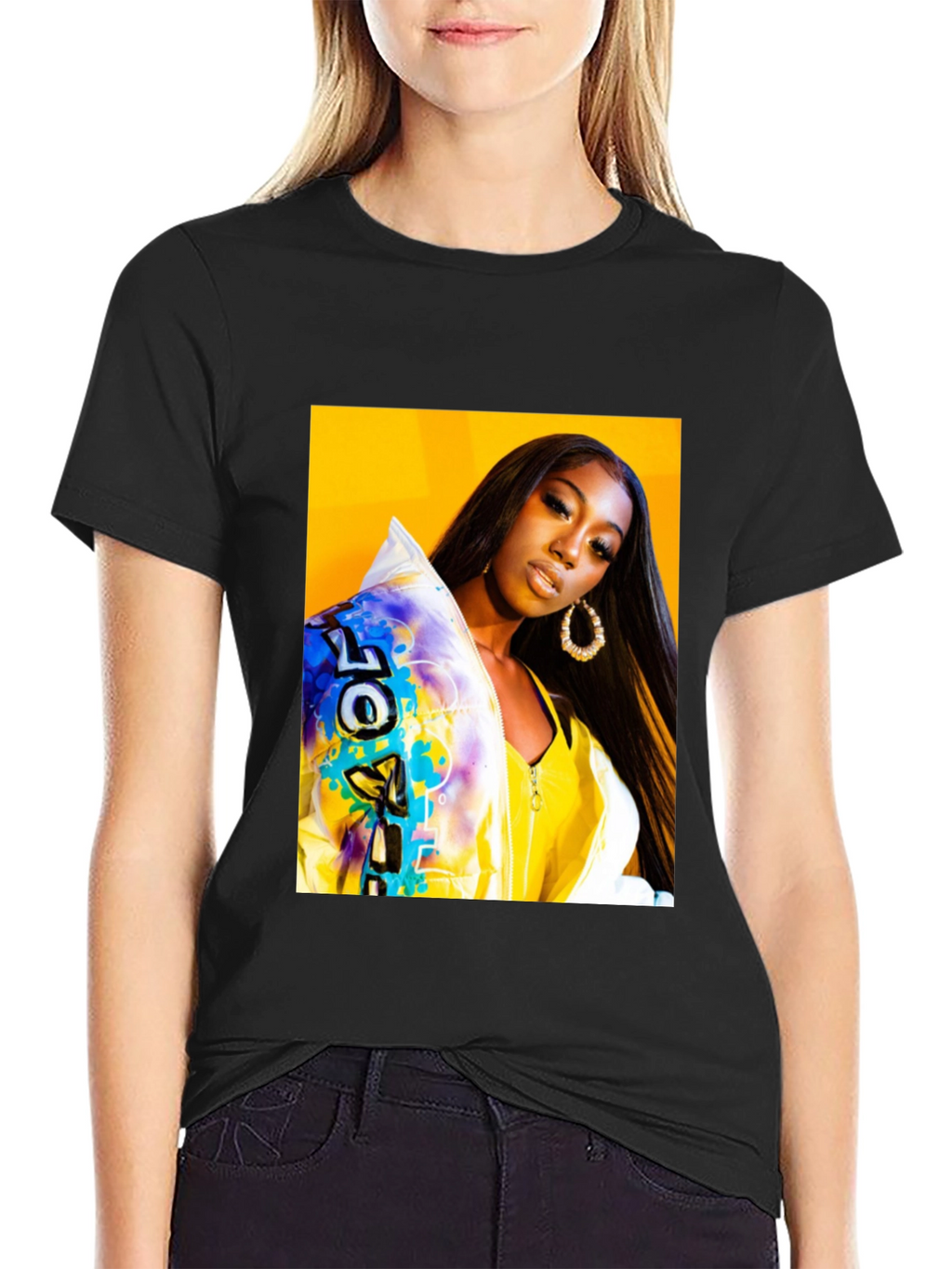 Trendy Graphic T-Shirt - Woman Portrait Black Tee