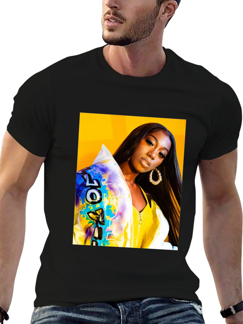 Trendy Graphic T-Shirt - Woman Portrait Black Tee