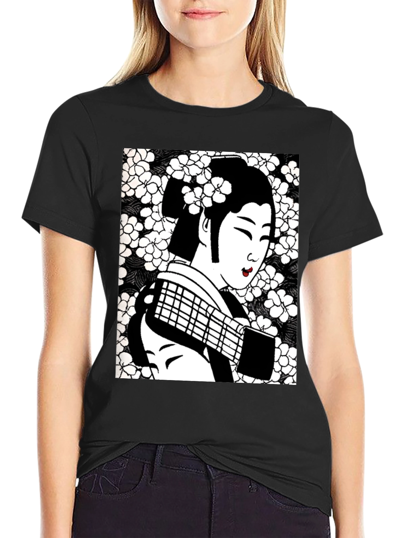 Geisha Graphic Tee - Stylish Black Cotton T-Shirt