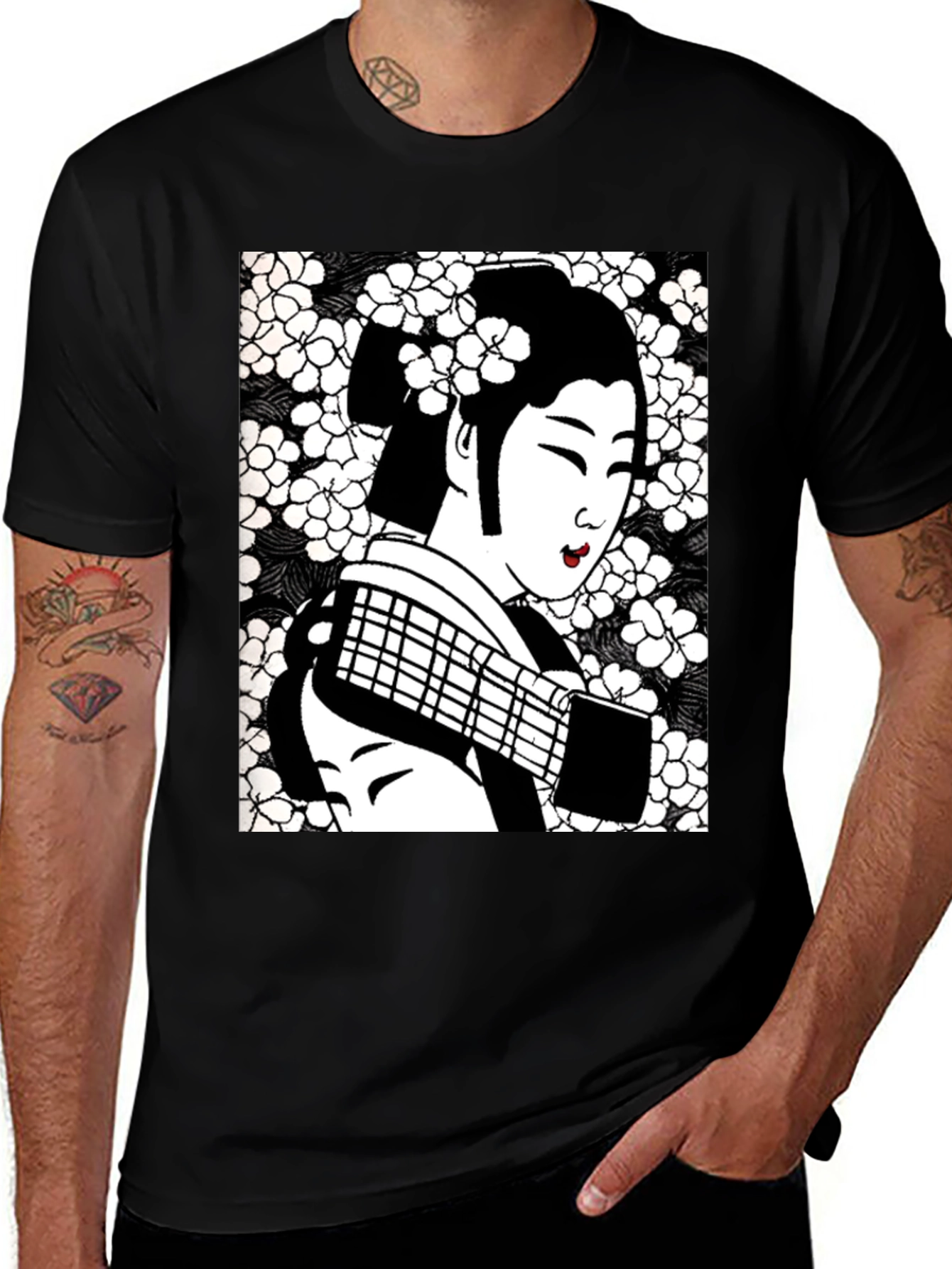 Geisha Graphic Tee - Stylish Black Cotton T-Shirt