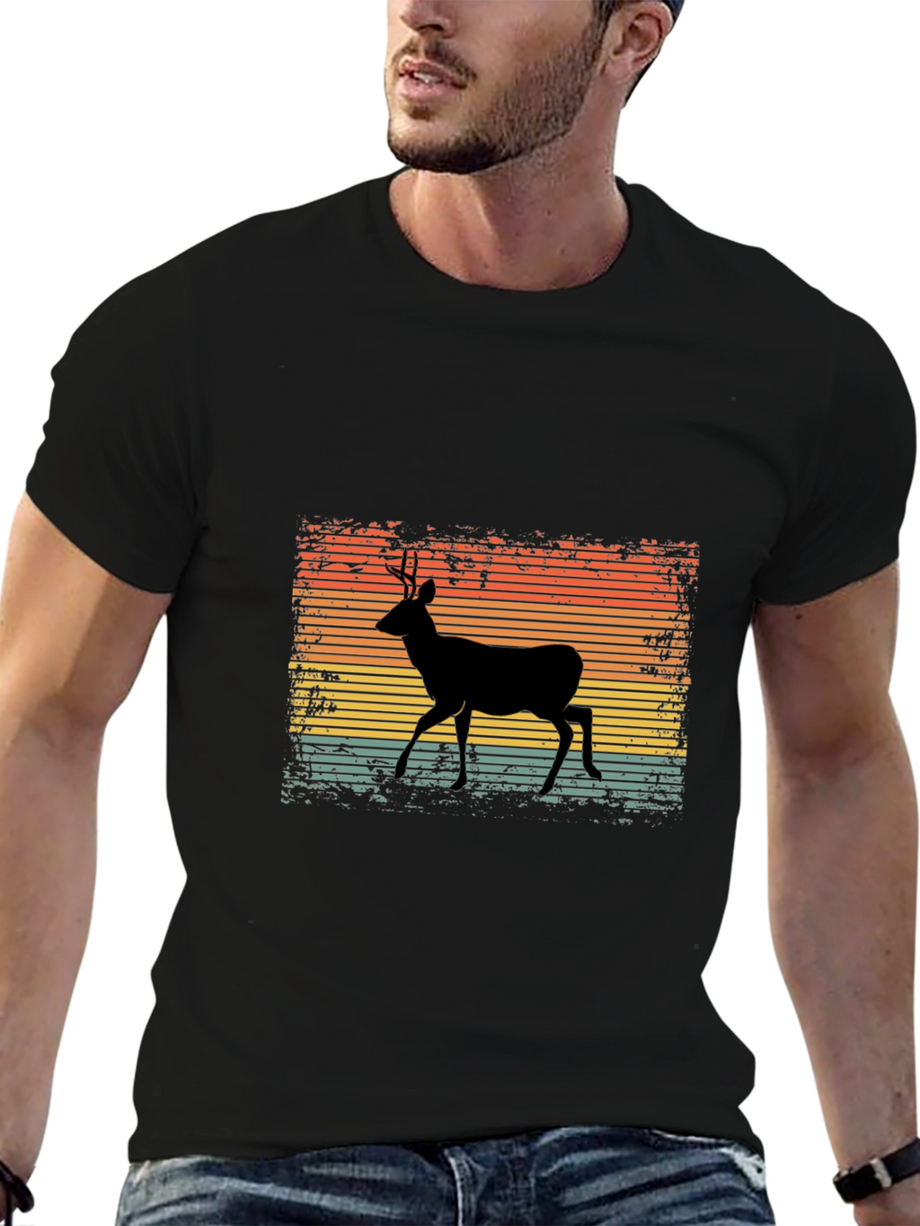 Retro Deer Graphic Tee - Black