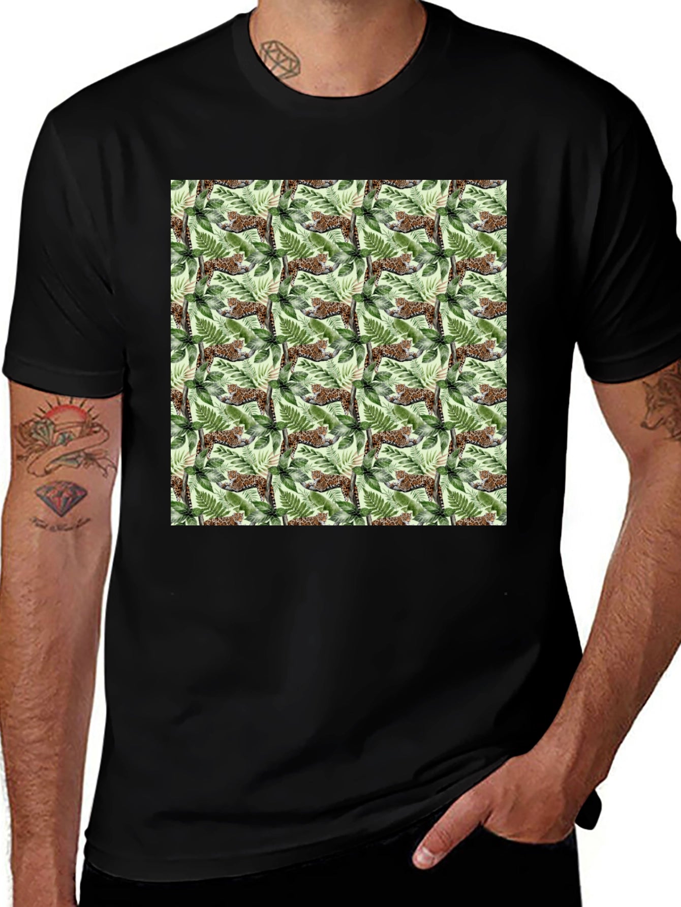 Jungle Cat Print Crew Neck T-Shirt