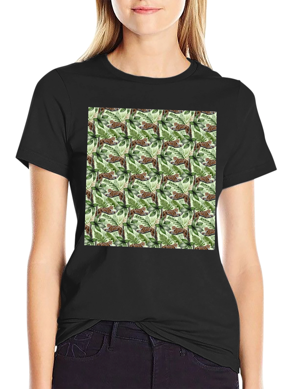 Jungle Cat Print Crew Neck T-Shirt