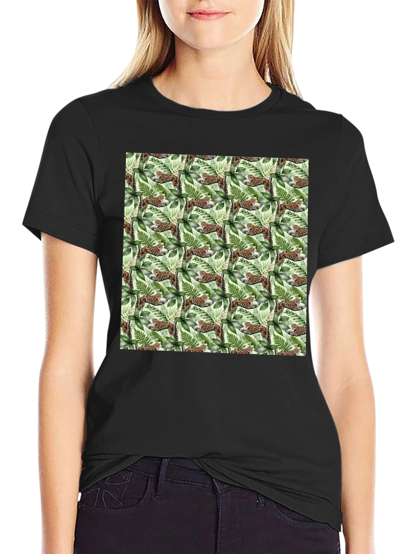 Jungle Cat Print Crew Neck T-Shirt