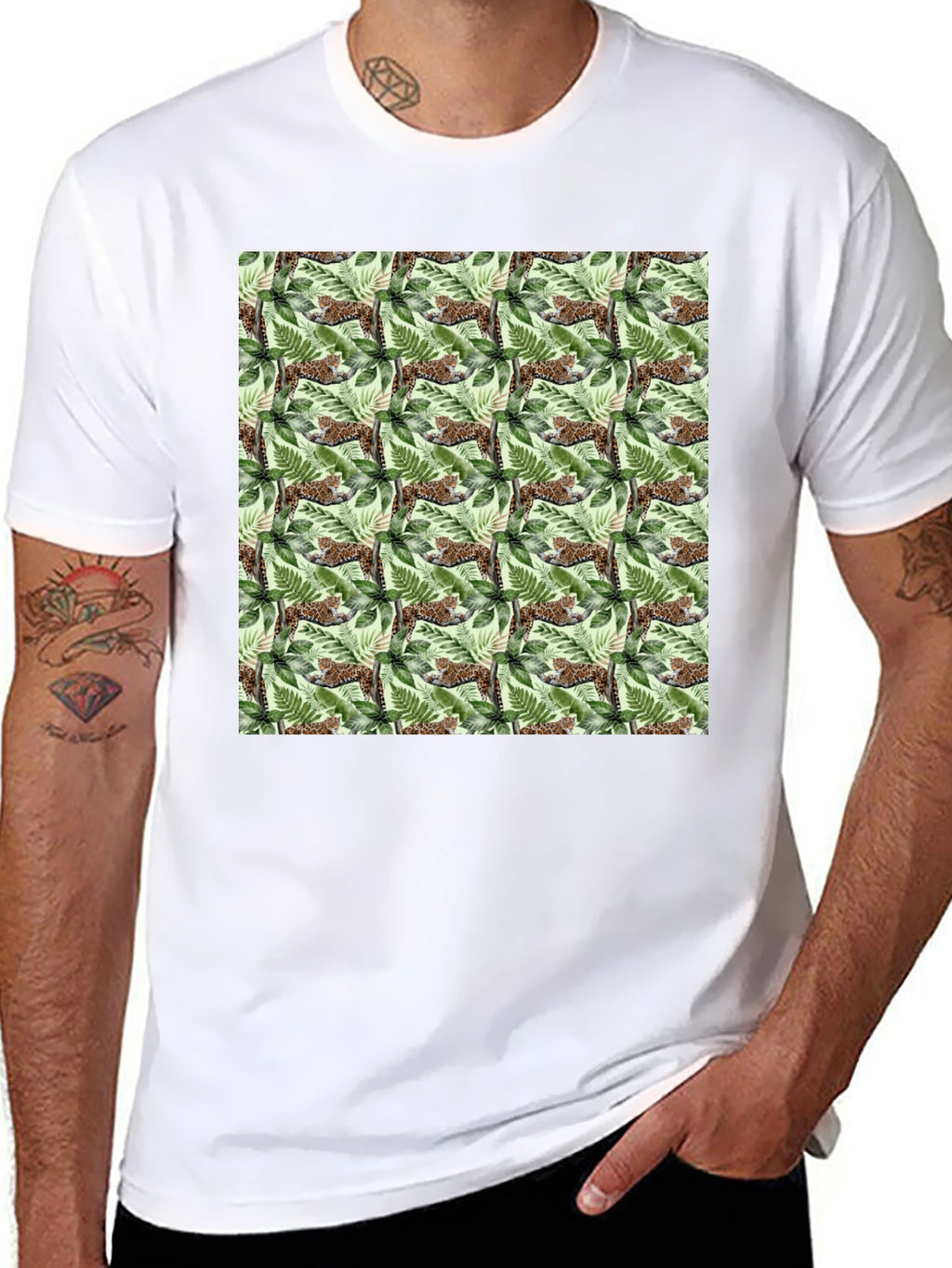 Jungle Cat Print Crew Neck T-Shirt