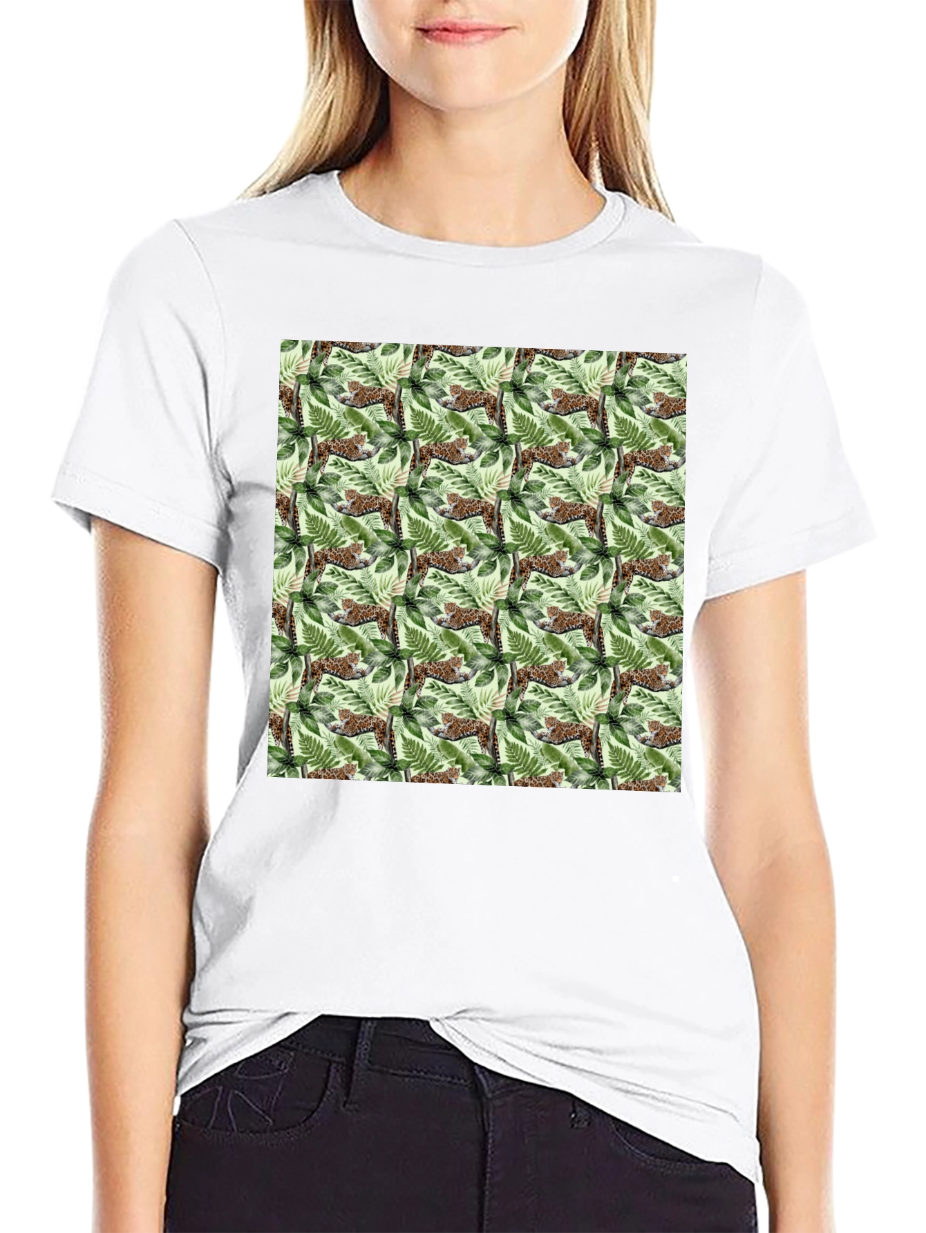 Jungle Cat Print Crew Neck T-Shirt