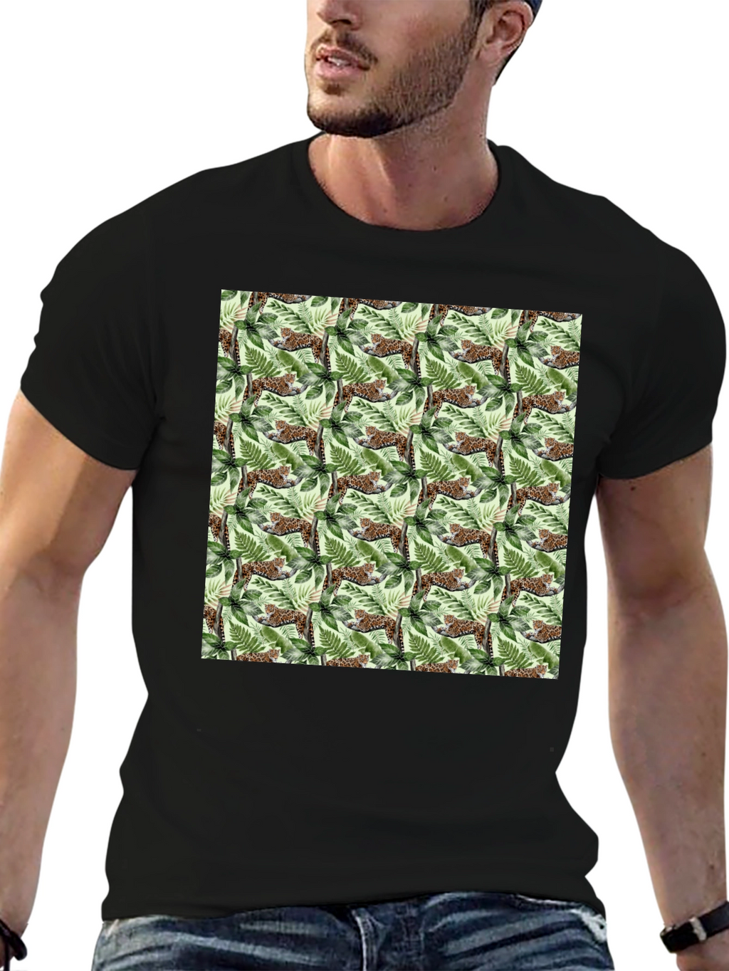 Jungle Cat Print Crew Neck T-Shirt