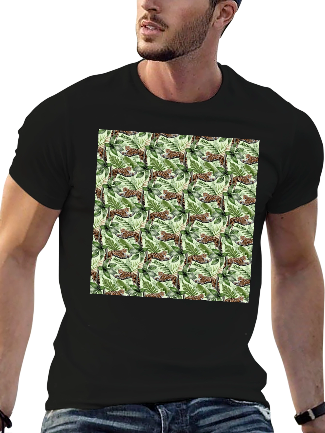 Jungle Cat Print Crew Neck T-Shirt
