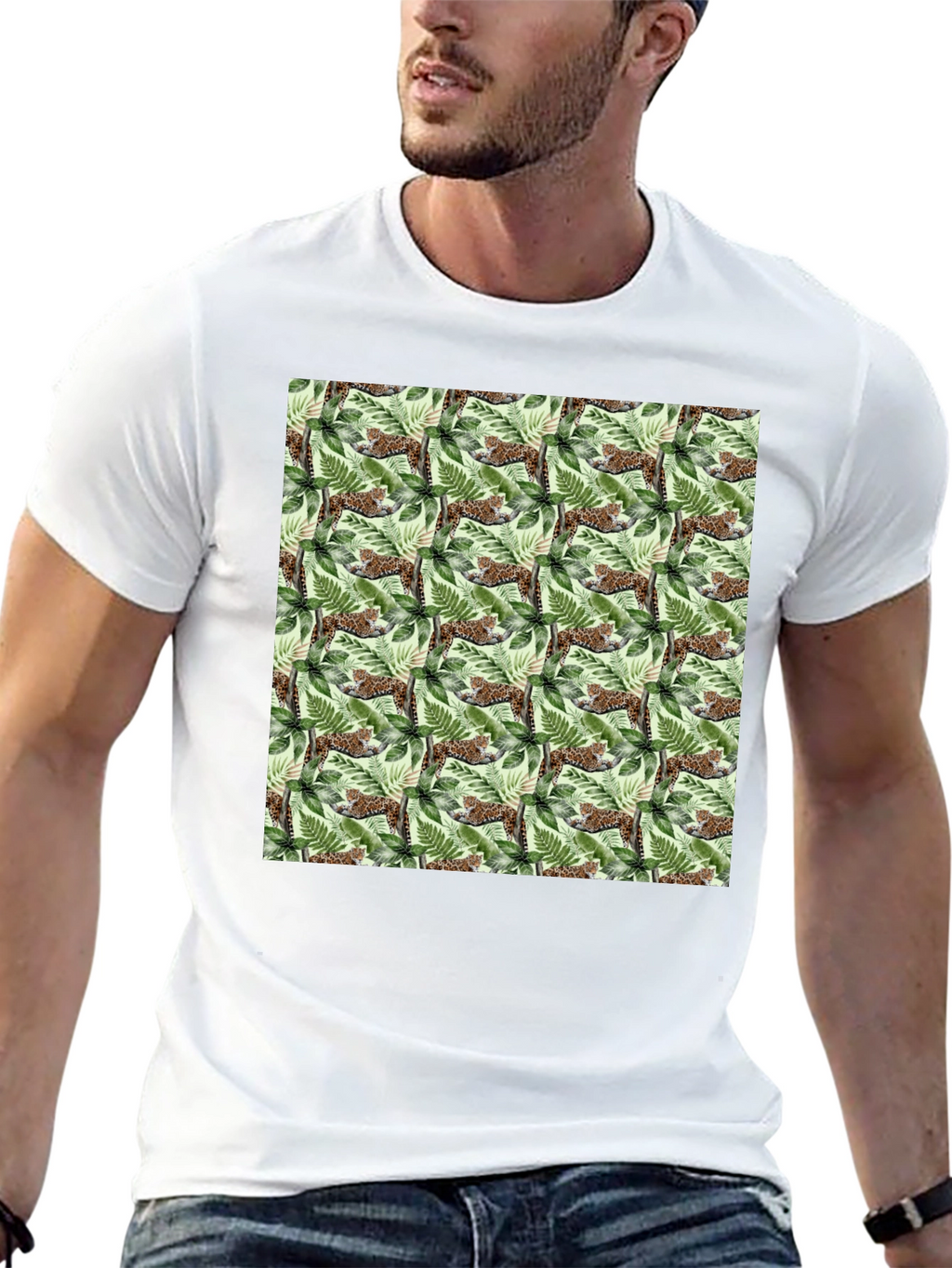 Jungle Cat Print Crew Neck T-Shirt