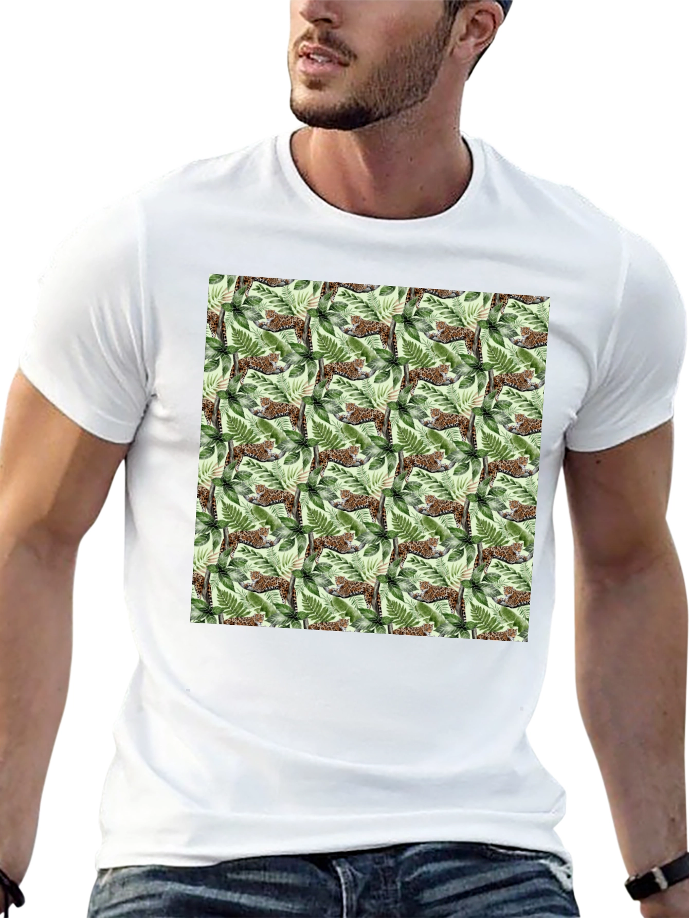 Jungle Cat Print Crew Neck T-Shirt