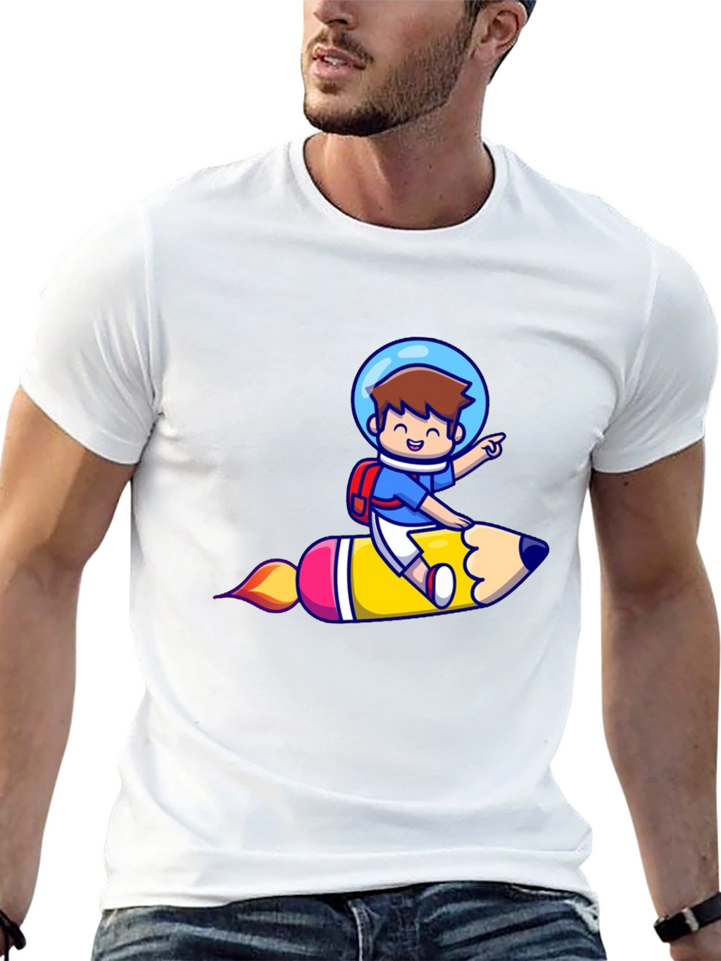 Astronaut Pencil Ride Graphic T-Shirt