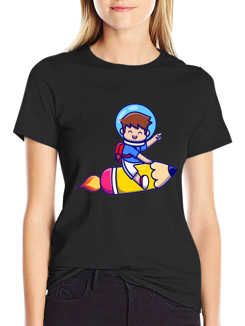 Astronaut Pencil Ride Graphic T-Shirt