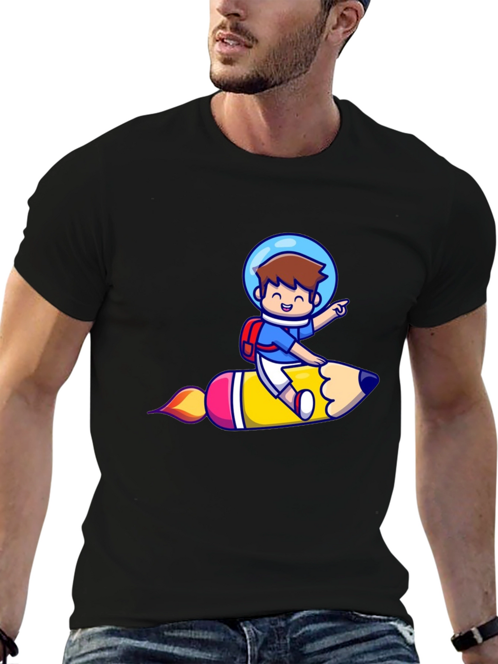 Astronaut Pencil Ride Graphic T-Shirt