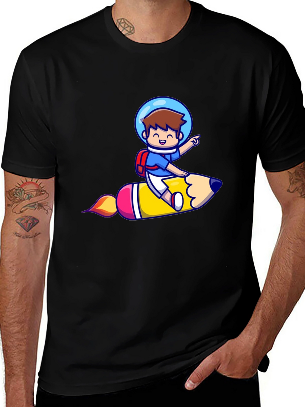 Astronaut Pencil Ride Graphic T-Shirt