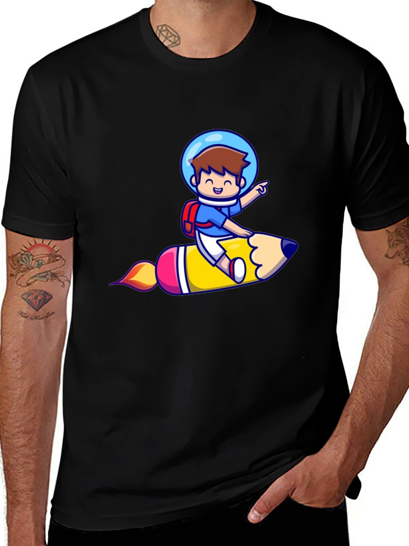 Astronaut Pencil Ride Graphic T-Shirt