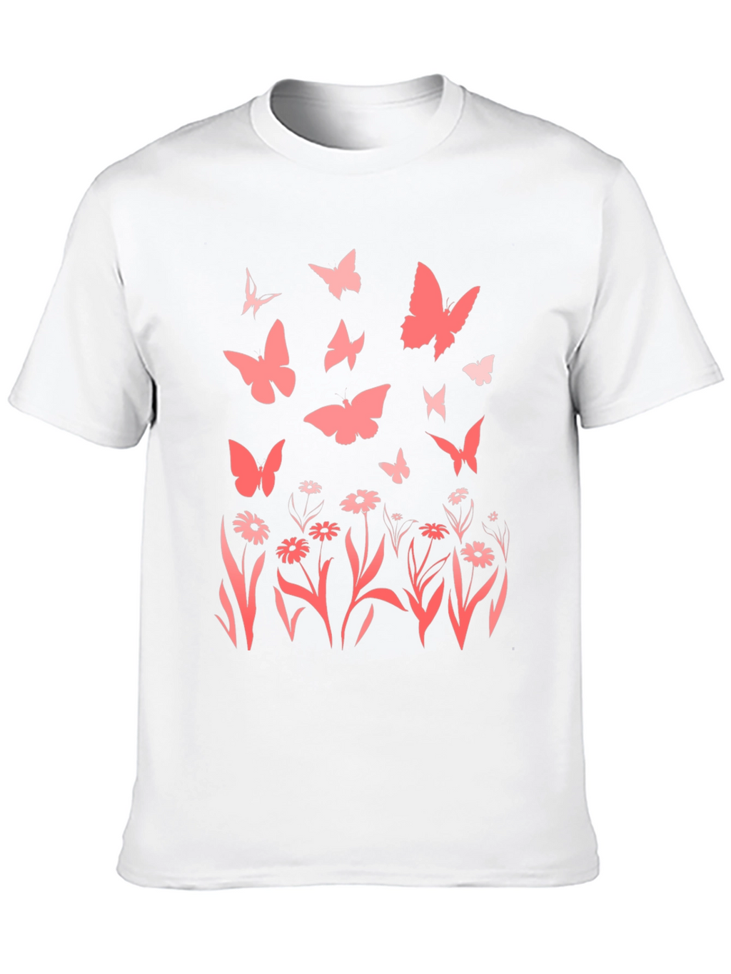 Butterfly & Floral Print Black T-Shirt