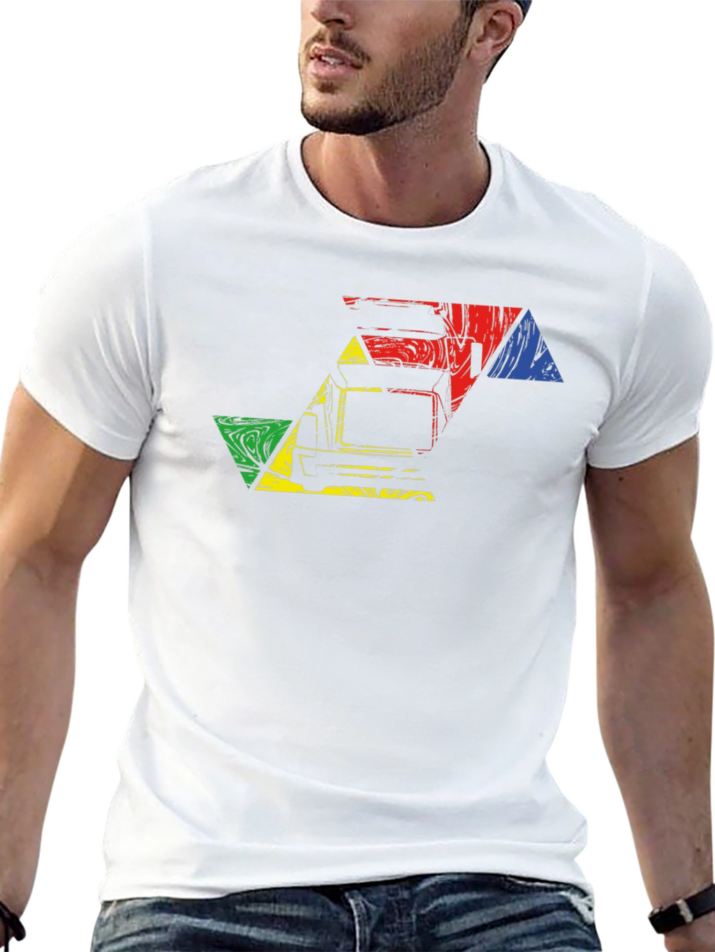 Retro Van Geometric Design Black T-Shirt