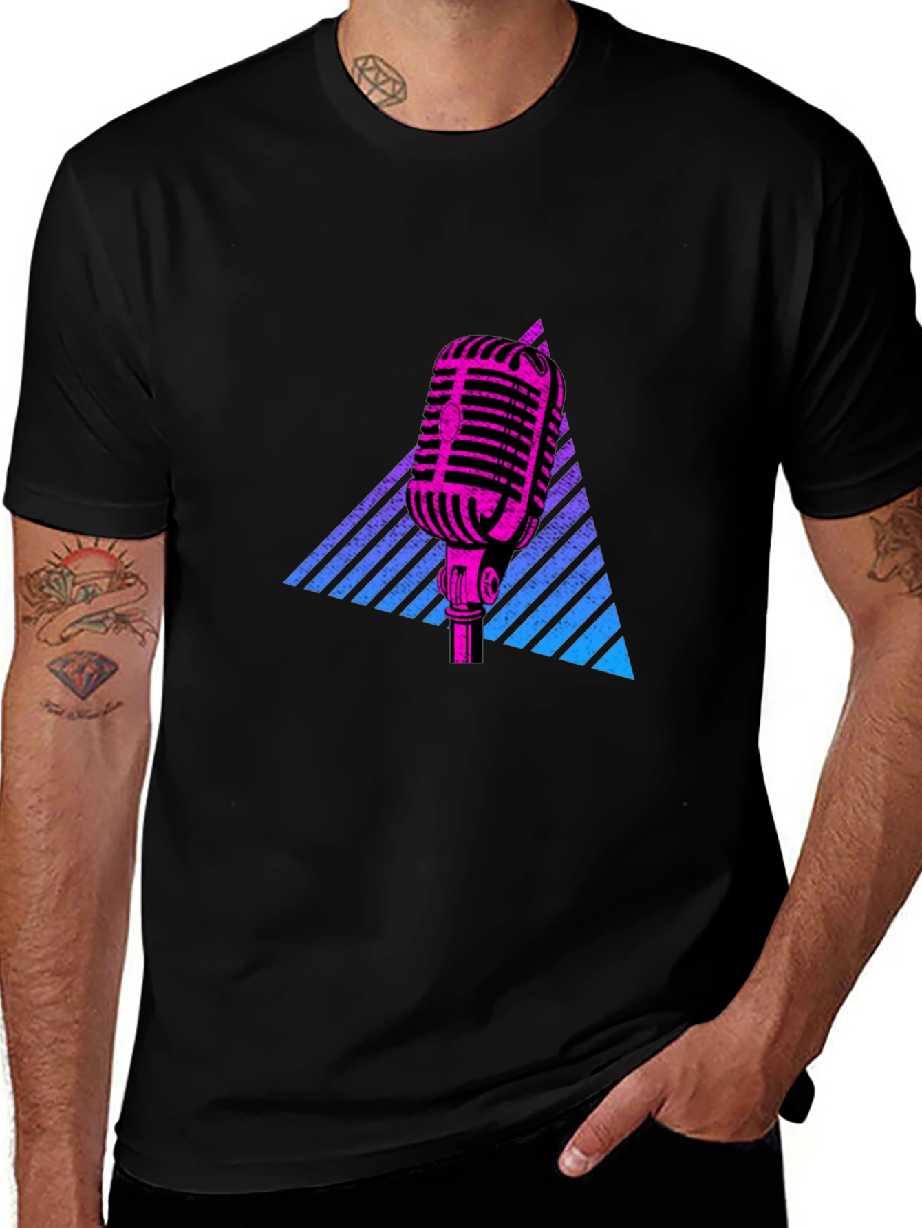 Retro Microphone Graphic Tee - Vintage Style T-Shirt